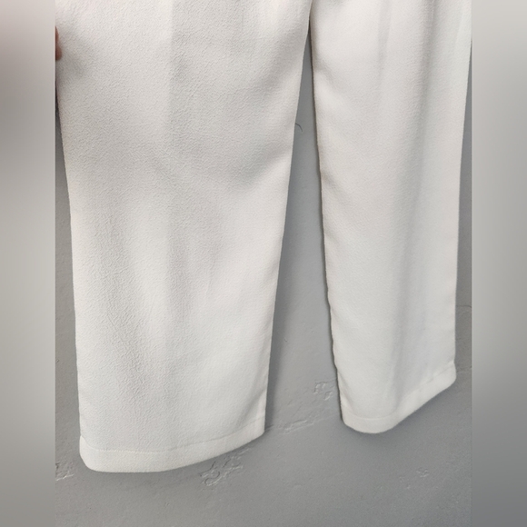 Sophie Rue Crepe Pleat White Straight Wide Leg Trouser Medium - Picture 3 of 7